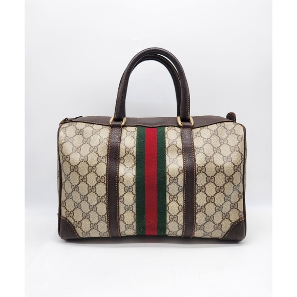 Certified Authentic Gucci Boston Bag Vintage handbag GG travel bag Canvas  Sherry Line brown Canvas - Leather pre -owned gucci -Made in Italy